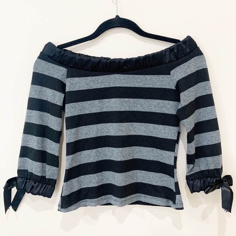 OFF THE SHOULDER BARDOT TOP BLACK & GREY S…